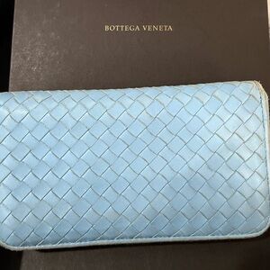 Bottega Veneta Pale Blue Intrecciato Leather Zip Wallet